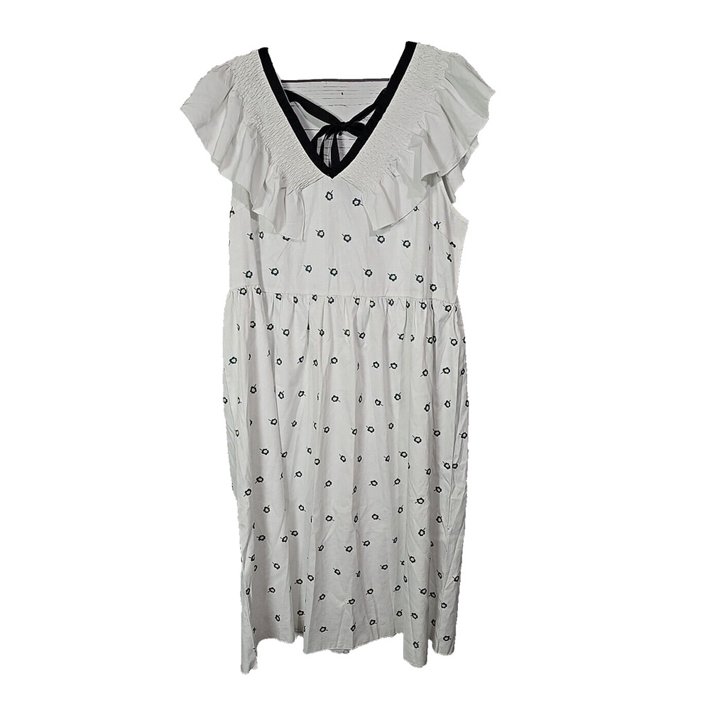 SHEIN Curve White Floral Print V-Neck Ruffle Sleeveless Dress‎ Womans Size 1X